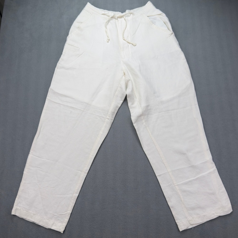 Linea Uomo Drawstring Linen Blend Pants 30x30 White Casual Beach Trousers